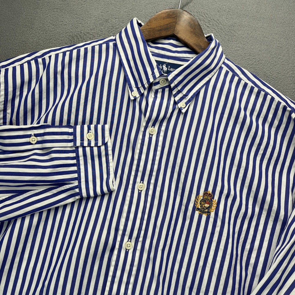 Polo Ralph Lauren Crest Button Down Shirt Mens XL Blue/White Striped Preppy